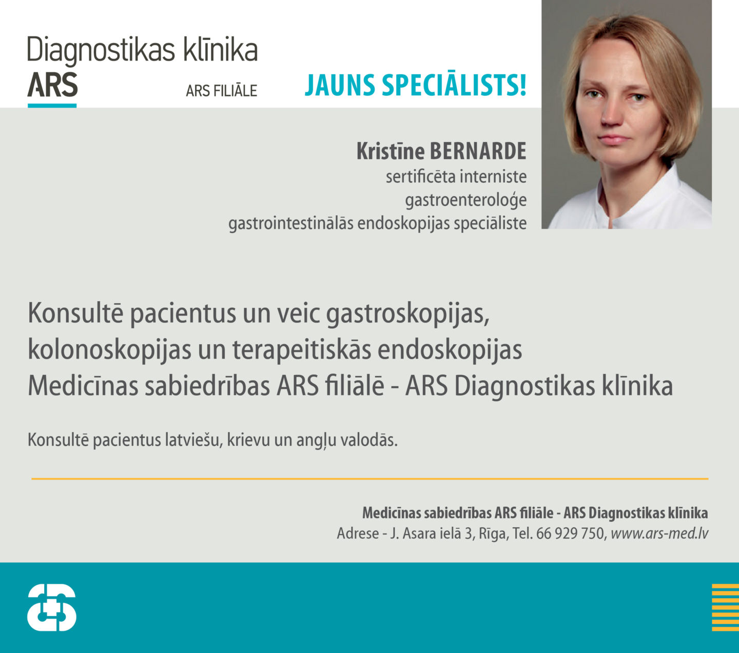 Jauns endoskopijas speciāliste Dr. Kristīne BERNARDE