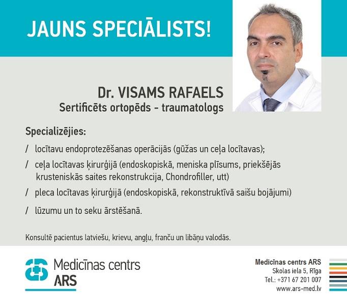 Jauns speciālists – sertificēts traumatologs ortopēds Dr. Visams RAFAELS